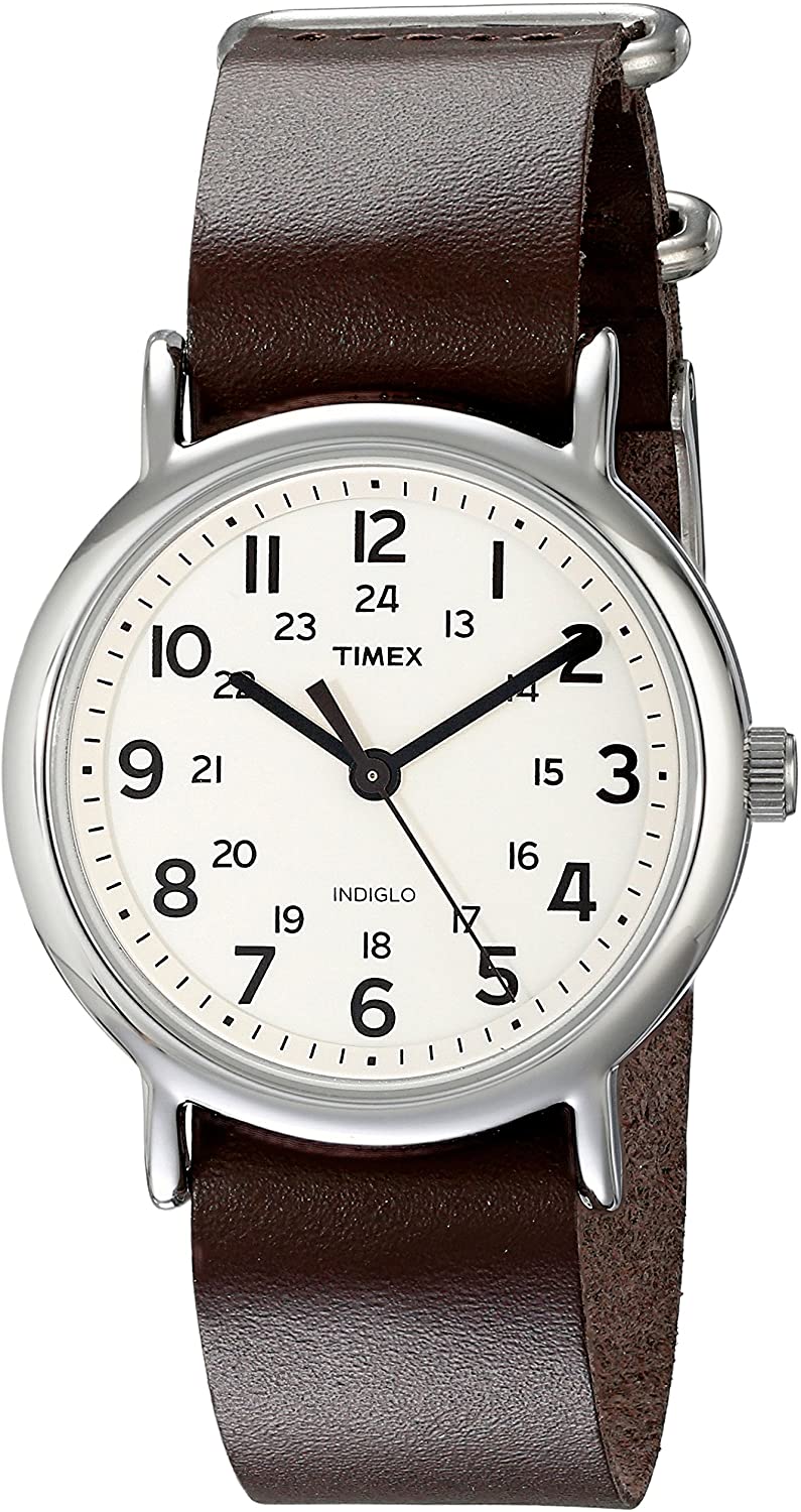 Timex Unisex T2N893 Weekender Silver-Tone Watch with Leather Band