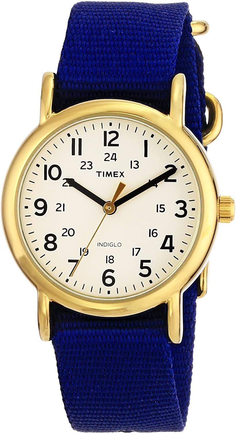 Timex Unisex T2P4759J Weekender Gold-Tone Watch with Blue Nylon Band