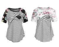 Women Breastfeeding Clothes Striped Floral Short S