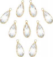 10Pcs 18K Real Gold Plated Brass Glass Charm Pendants, Faceted Drop Shape Charms for Valentine's Day