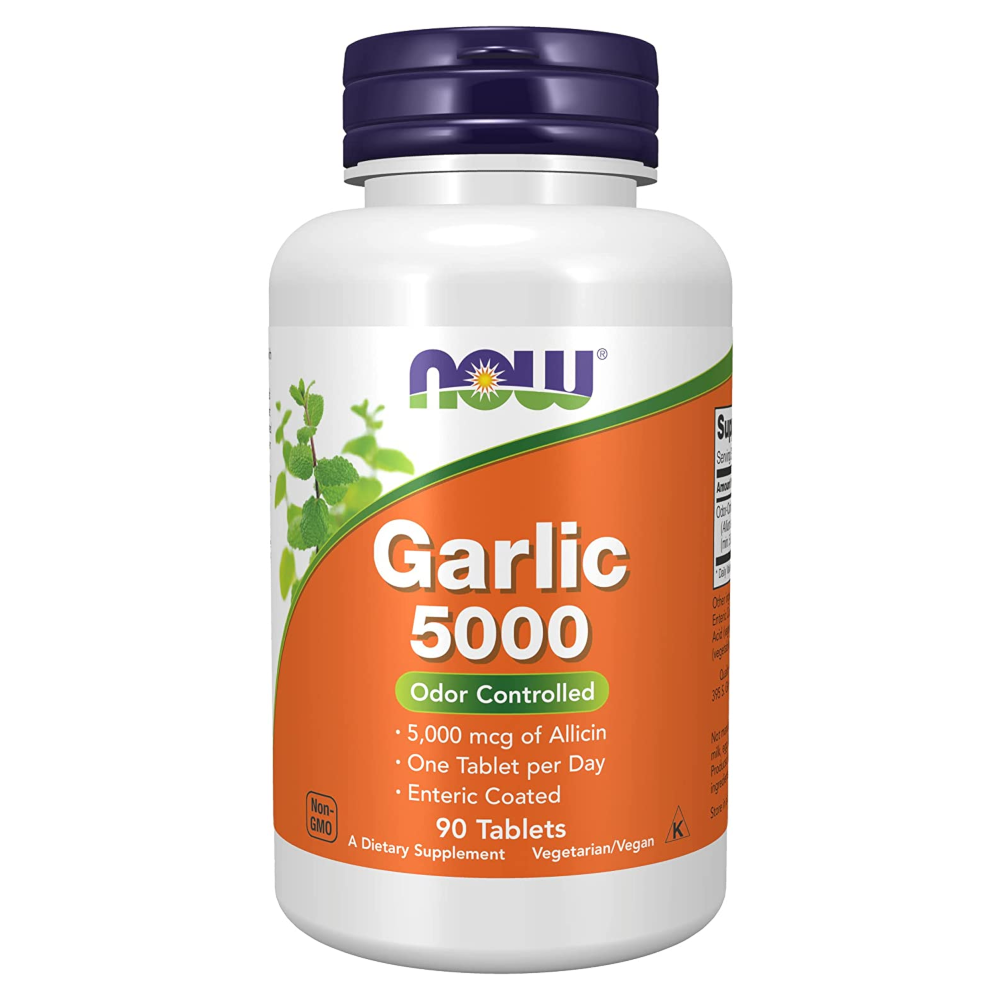 NOW Supplements, Garlic 5,000 (Allium sativum), Enteric Coated, Odor Controlled - 90 Tabs