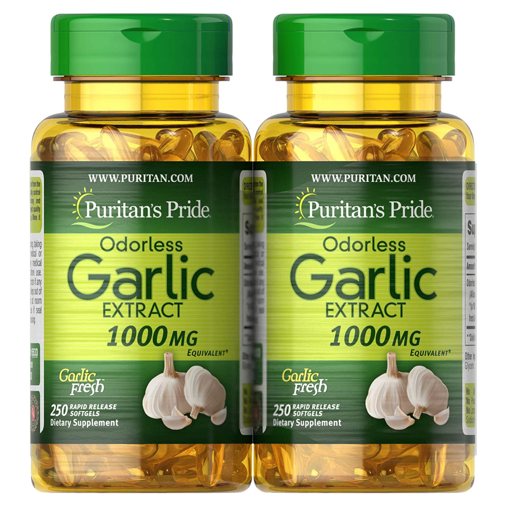 Puritan's Pride Odorless Garlic 1000mg, Pack of 2 - 250 Cpas Each
