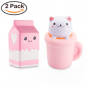WATINC Jumbo 2pcs Animal Squishies Cat Cup & Milk Squishies Slow Rising Sweet Scented Vent Charm