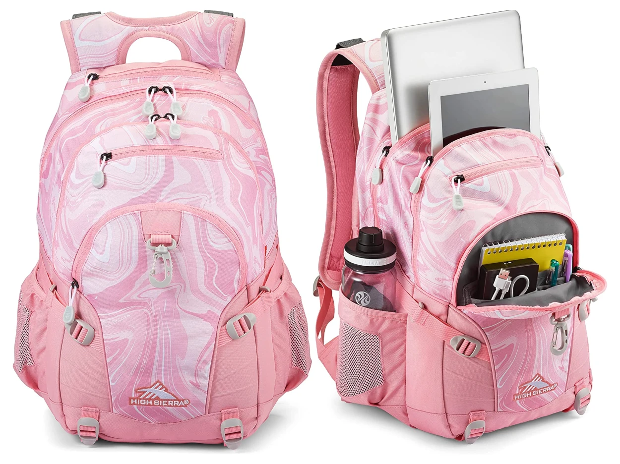 High Sierra Loop Backpack, Pink Marble/Bubblegum Pink, School Bags for Girls - One Size