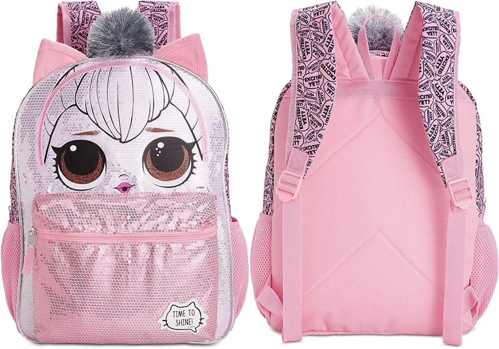 LOL Surprise Queen Kitty Backpack for Girls - 16 Inch - LOL School Bag Elementary School Size - Pink