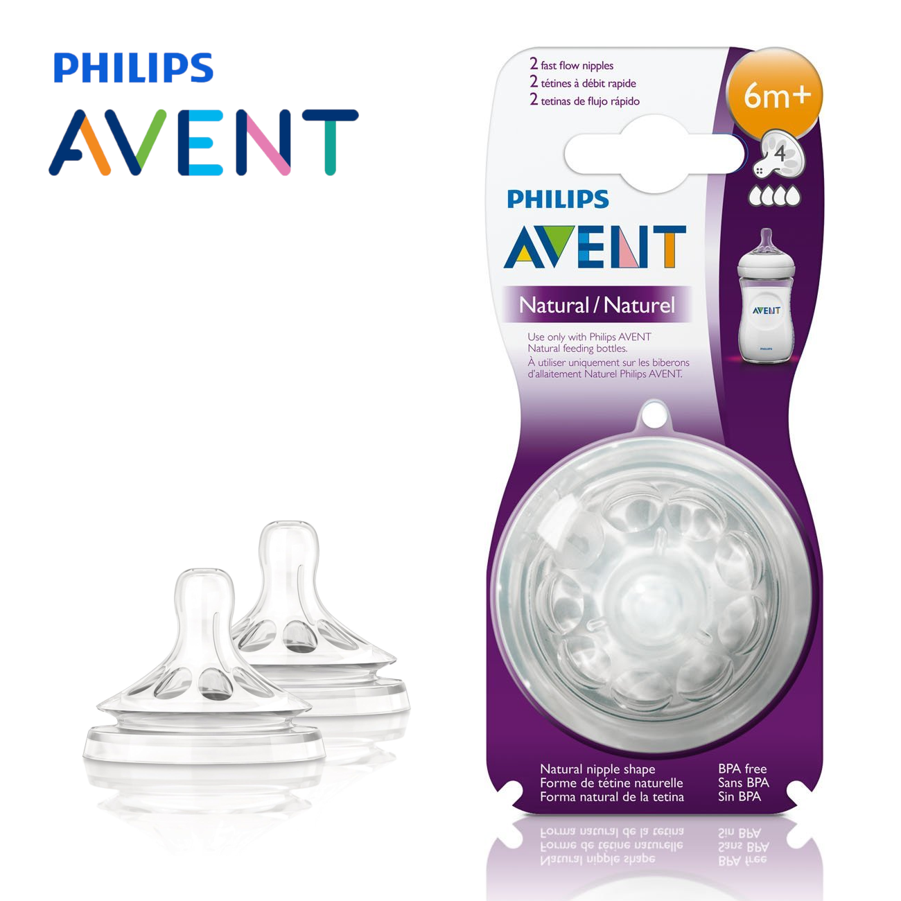 Philips AVENT BPA Free Natural Fast Flow Nipples, Pack of 2