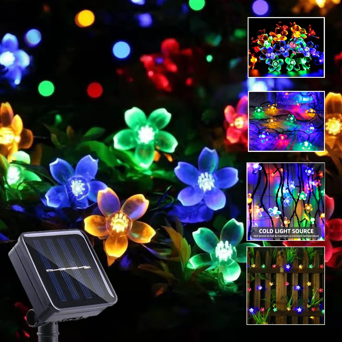Solar String Flower Lights Outdoor Waterproof 50 LED Fairy Light Decorations for Garden - Multi-Colo