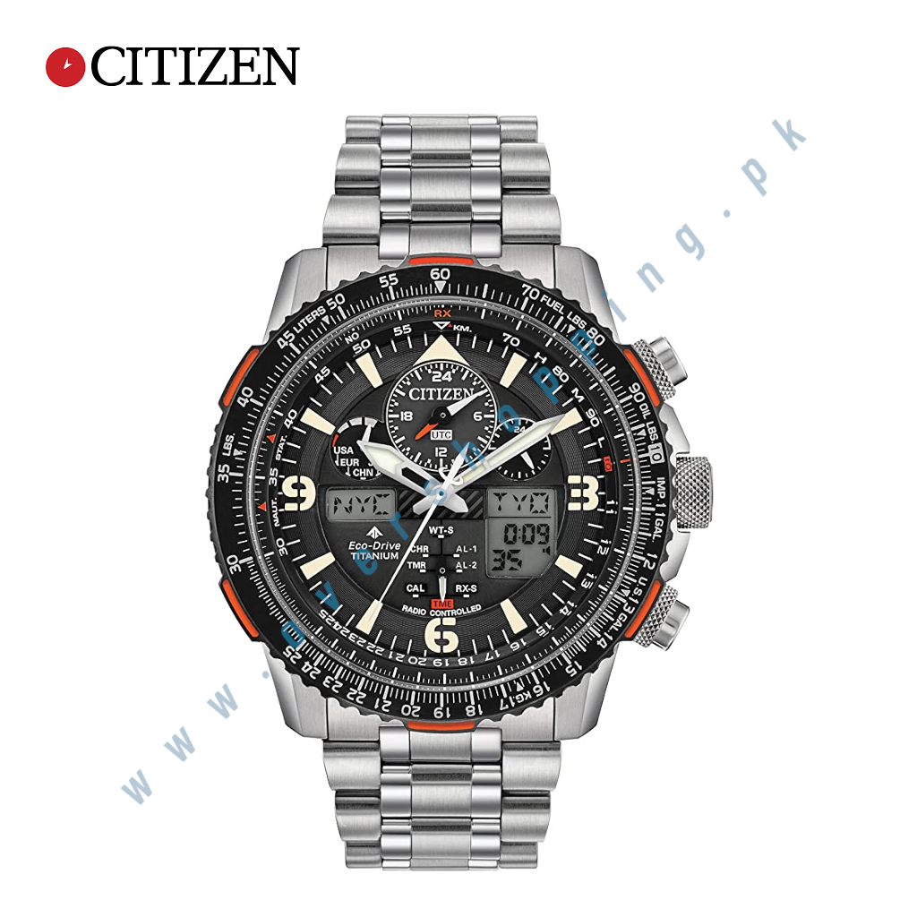 Citizen Men's Aviator Watch - Promaster Skyhawk A-T Eco-Drive With Silver Bracelet and Black Dial