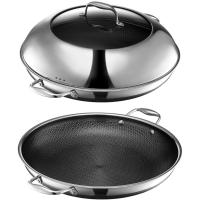 HexClad Hybrid Nonstick 14‑Inch Frying Pan + Sta&hellip;