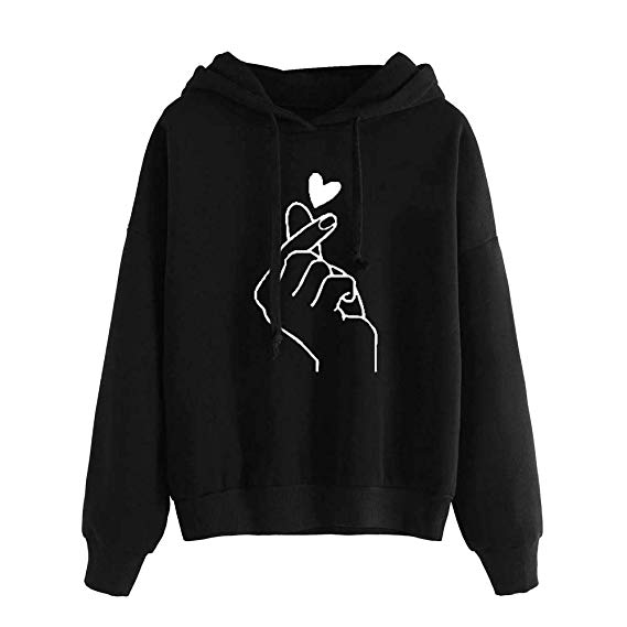 Sweatshirt for Women Girls, Sweet Cute Finger Heart Love You Hip Hop Hoodie Long Sleeve Pullover Top