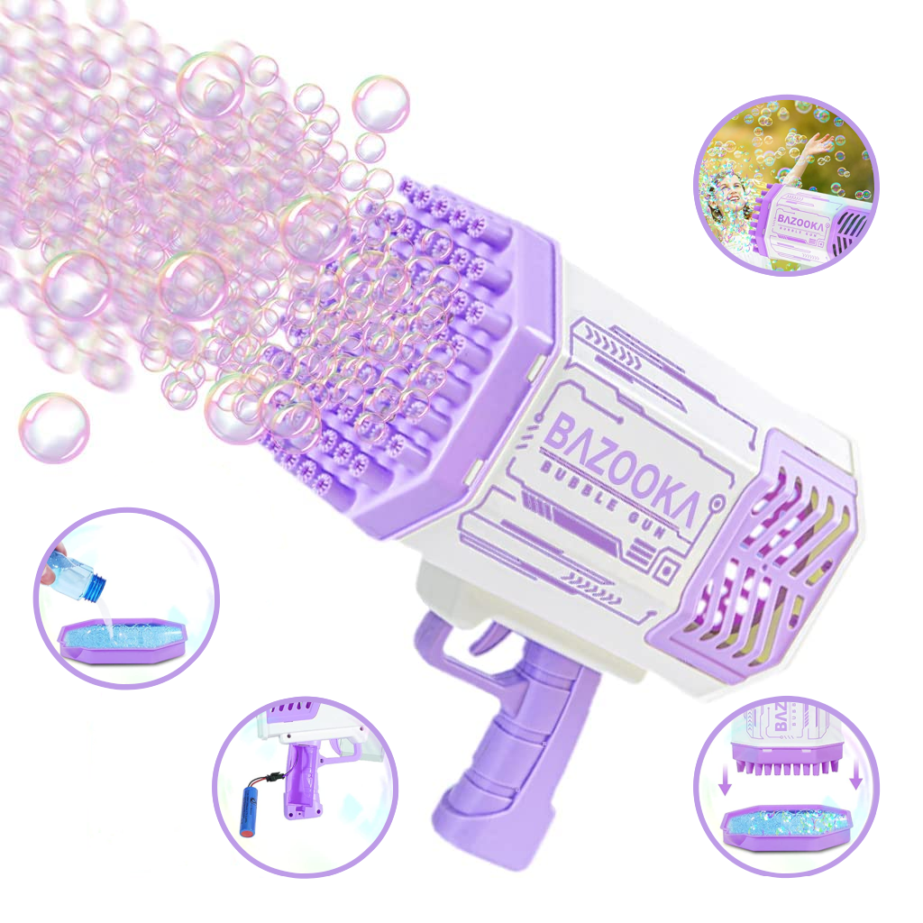 Bubble Machine Gun, Purple Bubble Gun with Lights, 69 Holes Bubbles Machine for Adults Kids, Summer 