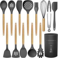 14 Pcs Silicone Cooking Utensils Kitchen Utensil Set - 446°F Heat Resistant,Turner Tongs,Spatula,Sp