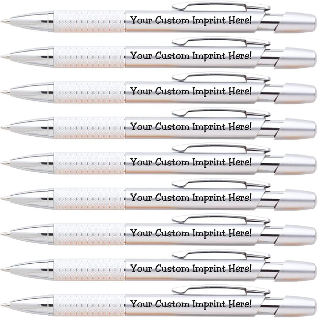 Sleek 12 Qty Silver Ballpoint Pens with Click Action & Free Personalization