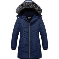 Pursky Girls’ Warm Navy Blue Winter Coat – Long Fleece Lined Waterproof Puffer Parka with Remova