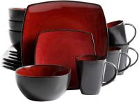 Gibson Elite Soho Lounge 16-Piece Square Reactive Glaze Dinnerware Set, Red