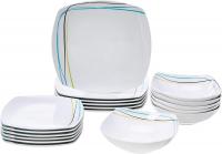 18-Piece Square Kitchen Dinnerware Set, Dishes, Bowls, Service for 6, Soft Lines