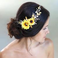 Luvehandicraft Bridal Headbands for Wedding Sun Flower Hair Vines Wedding Hair Accessories For Bride