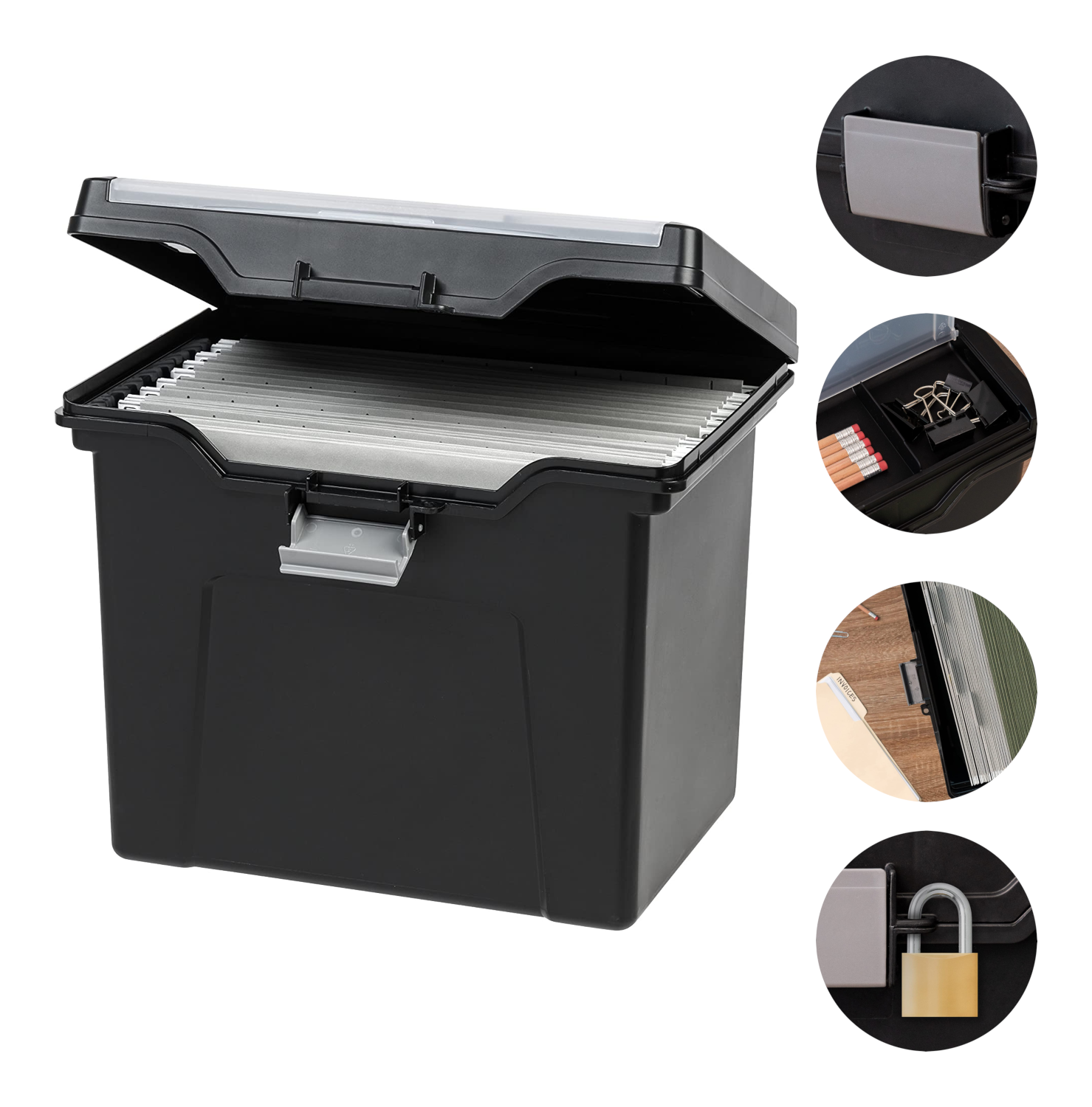 Portable Letter-Sized File Storage Box with Organizer Lid Compartment, 2 pack, Business/Personal Doc