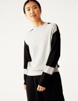 Marks & Spencer Soft Touch Colour Block Relaxed Jumper Sweater - Grey Mix