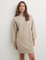 Cotton Blend Knitted Mini Jumper Dress - Oatmeal