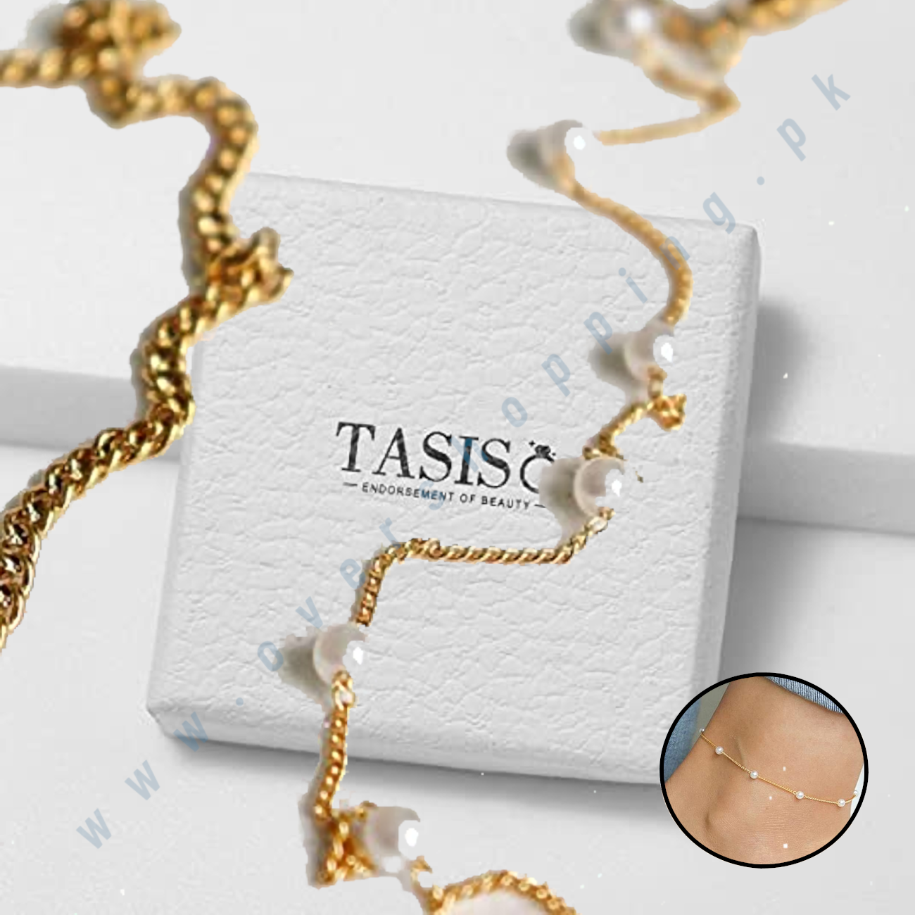 Tasiso 14K Gold Plated Anklets, Layered Satellite 