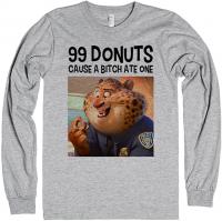 99 Donuts | Officer Benjamin Clawhauser (Zootopia) | XL Heather Grey T-Shirt