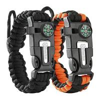 Cobra Survival Bracelet [pack of 2] - Paracord + Compass + Fire Starter + Loud Whistle + Emergency K