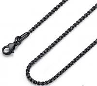 FOSIR Mens Womens Stainless Steel Black Rolo Cable