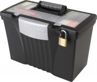 Storex Portable File Box with Organizer Lid, 17.13 x 9.63 x 11 Inches, Letter/Legal, Black (61510U01