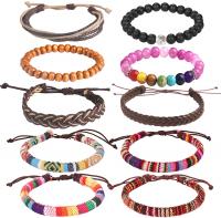 Wrap Bead Tribal Leather Woven Stretch Bracelet - Boho for Men Women & Girls- 10 Pcs
