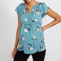 Floral Print V-neck T-Shirt Top Pregnancy Casual C