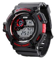 Mens Military Multifunction Digital Watches 50M Water Resistant Electronic 7 Color LED Backlight Bla