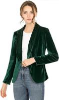 Allegra K Women's Office Coat Solid Shawl Collar 1 Button Velvet Green Blazer - Green