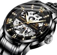 Alps Men's Mechanical Watch, Luxury Waterproof Self-Winding Wristwatch Roman Numerals Watch - AllBlack-YJ