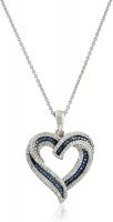Amazon Collection Sterling Silver Blue and White Diamond Heart Pendant Necklace (1/2 cttw), 18"