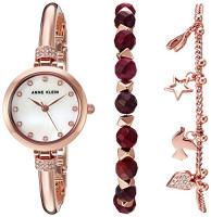 Anne Klein Women's AK/2840RJAS Premium Crystal Accented Rose Gold-Tone Bangle Watch and Red Jasper B