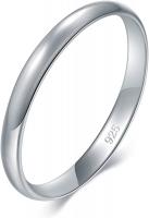 BORUO 925 Sterling Silver High Polish Plain Dome Tarnish Resistant 2mm Ring - (Silver, 8)