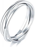 BORUO 925 Sterling Silver Ring Triple Interlocked Rolling High Polish Ring - (Silver, 8)