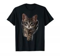 Brown Kitten Staring Cute T-Shirt Cats Tee Shirt Gifts, Black, XL
