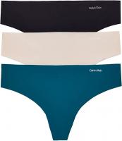 Calvin Klein Women’s Invisibles Seamless Thong Panties, Tapestry Teal/Buff Beige/Black - Multipack