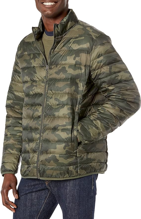 Men's Camo Lightweight Water-Resistant Puffer Jacket, Military Green Camo Jacket