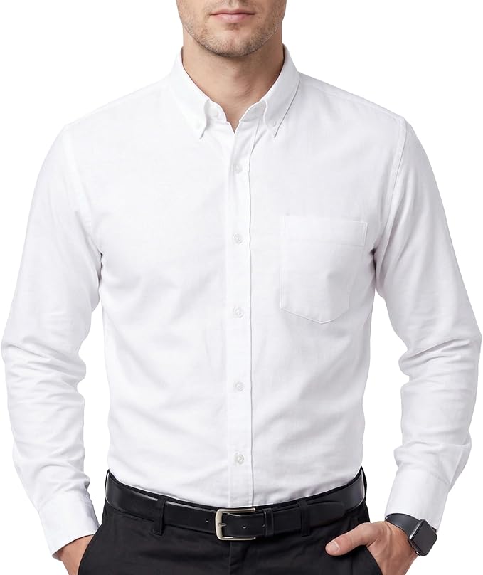 Cotton King Men’s Oxford Shirt – 100% Cotton, Long Sleeve, Classic Collar, Chest Pocket – Busi