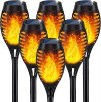 Outdoor Solar Torch Lights for Garden Decor, Flickering Flame Solar Lights for Yard, Pack of 6 Orange Flame Torches
