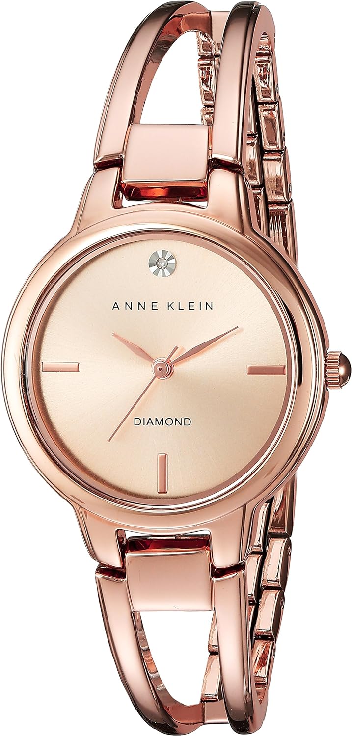 Anne Klein Women's Genuine Diamond Dial Ceramic Bangle Fashion Watch Model AK/2626RGRG