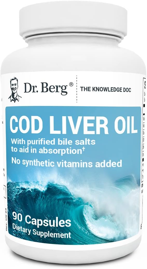 Dr. Berg's Cod Liver Oil - Source of Omega-3 Fatty Acids, Vitamins A & D Support Heart, Brain, E