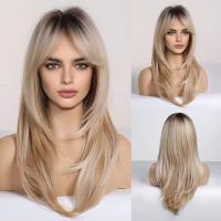 HAIRCUBE Blonde Wigs Long Curly Wigs Shoulder Length Heat Resistant Synthetic Wigs for Women - Ombre