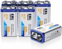 EBL 9 Volt Batteries 600mAh Li-ion Rechargeable 9V Battery Lithium-ion, Pack of 6