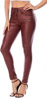ECUPPER Womens Faux Leather High Waist Stretch Push Up Pant Petite - Inseam-regular Wine Red