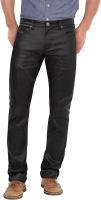 Ethanol Mens Slim Fit Ethanol Stretch Fashion Casual Faux Leather Pants - Black