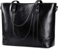 S-ZONE Leather Tote Bag for Women, Stylish Black Tote Bag